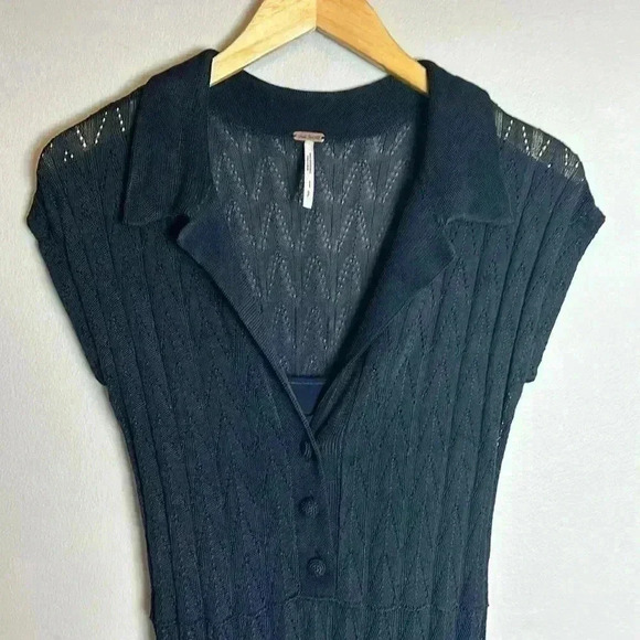 Urban Outfitters FREE PEOPLE Pointelle Lace Knit Black Dress Small - Picture 3 of 13